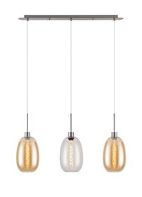 DK1392  Lori Linear Pendant, 3 Light Adjustable E27, Satin Nickel/Clear/Amber Slim Curved Trapezium Shades
